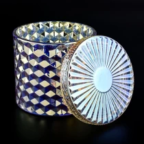 China Iridescent Glass Candle Jar With Lids Holographic Glass Candle Holder Diamond Glass Candle Jar manufacturer