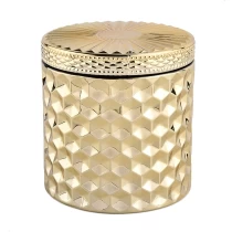 China Diamond Glass Candle Jar with Lids Gold Glass Candle Holder Wholesale manufacturer