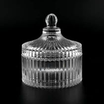 China transparent stripe Glass Candle Vessel with Lids home decor Wholesale manufacturer