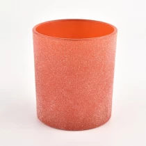 China Wholesale Unique Round Bottom Luxury Orange Frosted Glass Candle Jars manufacturer
