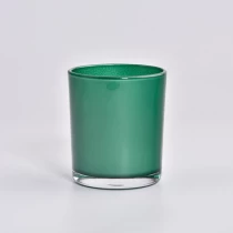 China Newly design green color with crack effect on the 400ml glass candle holder in bulk manufacturer