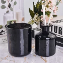 China Popular 500ml tranparent black color on the round bottom glass candle holder for supplier manufacturer
