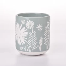 porcelana Patrón de flores de lujo en el tarro de vela de cerámica azul para el proveedor fabricante