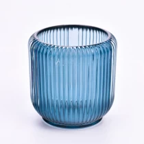 Chine Pot de ligne verticale nouvellement conçu en gros avec couleur bleue sur bougeoir en verre de 8 oz fabricant
