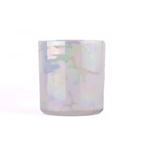 Tsina 200ml puting mantsa iridescent handmade candle vessel, marangyang glass candle jar Manufacturer