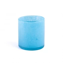 China blue color material melted handmade glass candle jar manufacturer