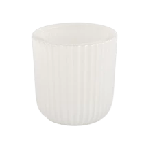 China Hot selling striped white glass candle jars for home decor manufacturer