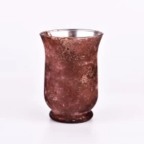 Китай розова медна патина покритие стъклена ваза стъклен свещник Производител