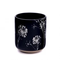 porcelana Tarros de vela de cerámica de cerámica de 10oz 11oz de recipiente de vela de cerámica negra de patrón personalizado fabricante