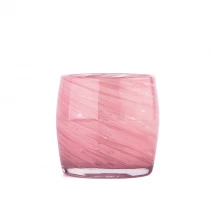 China Leere handgefertigte bunte Glasgefäße, große zylindrische Pinnk-Glaskerzengläser Hersteller