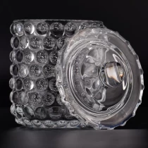 Çin 12 oz inci kabartmalı desen şeffaf cam mum kabı kapaklı üretici firma