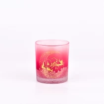 China Warna merah jambu kecerunan popular dengan corak tersuai emas pada pemegang lilin kaca 300ml untuk diborong pengilang
