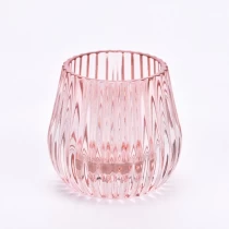 Kina Hot salg gjennomsiktig rosa farge på vertikal linje 150ml glass lysestake med passform hendene godt for engros produsent
