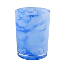 China Luxury design handmade blue cloud glass candle jar manufacturer