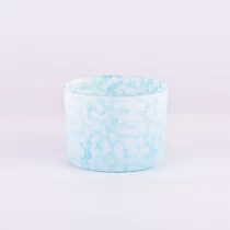 China Jualan panas 510ml mulut lebar warna biru kesan rockiness pada pemegang lilin kaca untuk borong pengilang