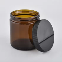 中国 流行 12 盎司琥珀色玻璃蜡烛罐带黑盖批发 制造商