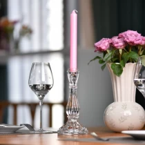 China wholesale 6ml tall glass candle holder crystal pillar candlestick manufacturer