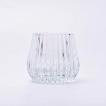 الصين جرة شمعة زجاجية شفافة مع تصميم شريطي لديكور المنزل الصانع