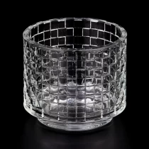 China square embossed pattern clear glass candle holder manufacturer