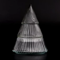 China Atacado em formato de árvore de natal de 331 ml com potes de vela de vidro de linha vertical com tampa fabricante