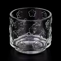 China Hot sale glass candle holder with flower pattern with step for wholesale manufacturer