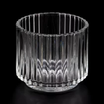 Çin Düğün için dikey çizgi ile popüler tasarım 10oz adım cam mumluk üretici firma