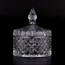 Китай Луксозен стъклен буркан за свещи с географско рязане 7,5 OZ с капак Производител