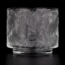 China wholesale customized leaf grain pattern glass candle jar for home decor manufacturer