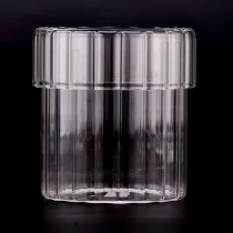 China Wholesale 18oz vertical line glass candle jar with lid manufacturer