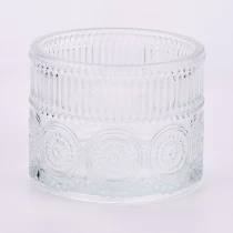 Ķīna Luksusa caurspīdīga stikla konteiners, tukšas sveču burkas ar reljefu lielapjoma logotipu ražotājs