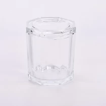 China Popular polygonal vertical line 700ml glass candle jars with glass lids for wedding manufacturer