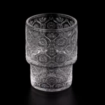 中国 批发190ml浮雕图案玻璃蜡烛罐阶梯玻璃罐 制造商