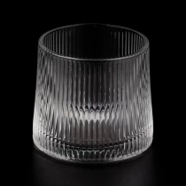 中国 热销 6oz空玻璃烛台垂直条纹透明玻璃罐 制造商