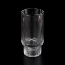 China Hot sale vertical line glass candle vessel with step for supplier manufacturer