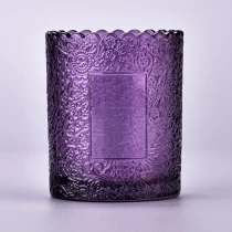 China Popular purple color with customized pattern on the 250ml glass candle holder manufacturer
