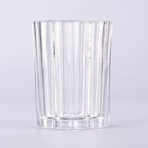 China hot sales stripes design glass candle jar manufacturer
