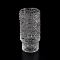 China Wholesale embossed pattern glass candle jar step glass jars manufacturer