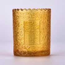 China Popular gold color with customized pattern on the the 250ml glass candle holder for home deco manufacturer