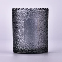 China Luxury smoke color with customized pattern on the 250ml glass candle holder  in bulk manufacturer