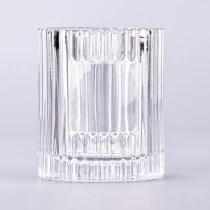 Tsina 8 oz clear stripe glass vessel glass jar para sa paggawa ng kandila Manufacturer