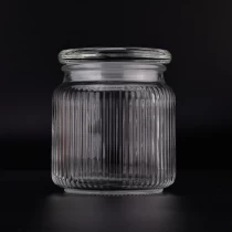 Çin Ev dekorasyonu için uyumlu cam kapaklı sıcak satış 600 ml dikey çizgi cam kavanoz üretici firma