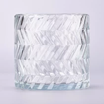 China luxury large capacity embossed trandparent glass candle holder manufacturer