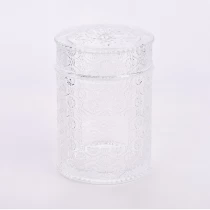 China Wholesale 741ml glass candle jar with lid flower pattern candle container manufacturer