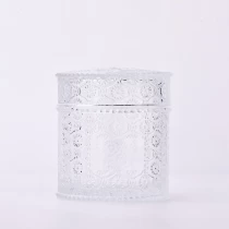 China Wholesale 16oz glass candle jar with lid flower pattern scented candle vessels manufacturer