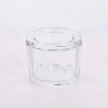 Китай Оптовый дизайн, восьмиугольная прозрачная стеклянная банка для свечей с крышкой, сосуды для свечей большой емкости производителя
