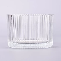 China Suport de lumânare din sticlă cu dungi verticale en-gros pentru borcane de sticlă pentru decorarea casei producător