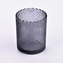 China Wholesale custom pattern smoke gray 250ml glass candle holder manufacturer