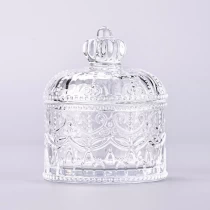 Cina Grosir wadah lilin kaca khusus dengan toples kaca desain mahkota pabrikan