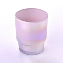 China New step glass candle jars with iridescent color for wholesale manufacturer