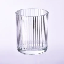 China Großhandel klare 440-ml-Glaskerzengläser mit vertikaler Linie für die Hochzeit Hersteller